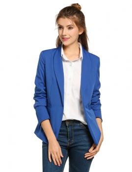 

Blue Long Sleeve Shawl Collar Solid Open-Front Blazer, Multicolor