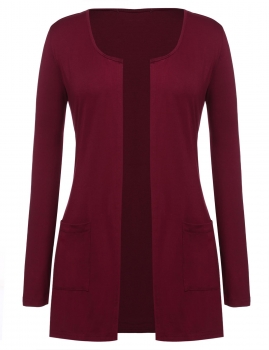 

Red O-Neck Long Sleeve Open Front Loose Thin Cardigan, Multicolor