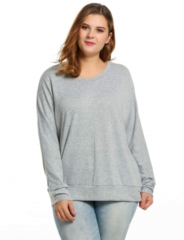 

Gray Long Sleeve Spring And Autumn Round Neck Solid Loose Pullover Sweaters & Cardigans, Multicolor