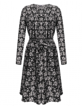 

Black Women O-Neck Beading Long Sleeve Print Tunic with Belt Casual Dresses, Multicolor