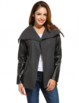 

Black Open Stitch Long Synthetic Leather Sleeve Patchwork Jacket, Multicolor