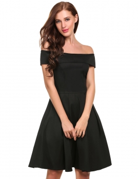 

Black Sleeveless Print Slash Neck Off Shoulder A-Line Party Dress, Multicolor