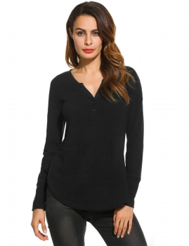 

Notch Neck Long Sleeve 3-Button Pullover Ribbed Knit Sweater, Multicolor