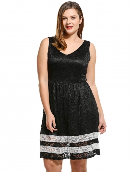 

Women Casual Sleeveless Solid V Neck Pullover Color Block Dress, Multicolor