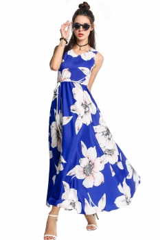 

Women V-Neck Sleeveless Floral Print Long Maxi Swing Dress, Multicolor