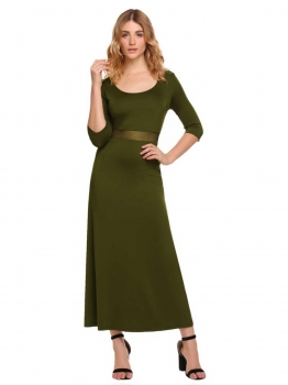 

Army green Half Sleeve Patchwork Maxi Dress, Multicolor