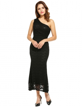 

Women Casual Sleeveless Solid One Shoulder Zip-up Maxi Dress, Multicolor