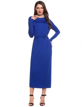 

Blue Long Sleeve Solid Metal Ring Draped Bodycon Maxi Going Out Dress, Multicolor