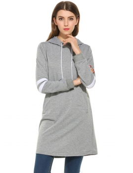 

Gray Contrast Color Pullover Long Hooded Hoodie Sweatshirt, Multicolor