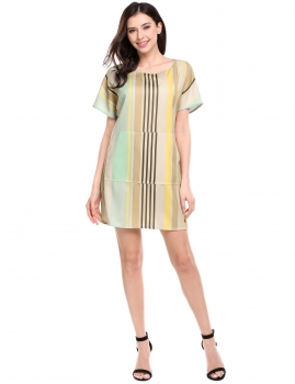 

Multicolor Loose O Neck Batwing Sleeve Stripe Mini Dress