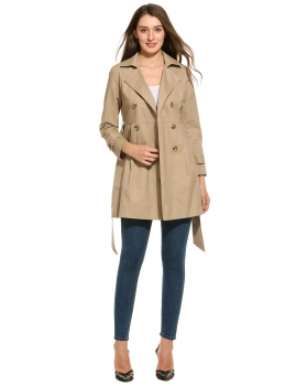 

Casual Turn-down Collar Long Sleeve Solid Double Breasted Windbreaker Coat, Multicolor