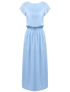 

Blue Floral Lace Short Sleeve Long Maxi Dress, Multicolor