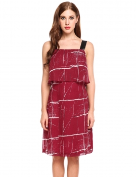 

Wine red Sleeveless Wide Strap Ruffled A-Line Chiffon Casual Dress, Multicolor