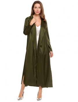 

Army green Solid Side Split Satin Lapel Collar Long Sleeve Jacket, Multicolor