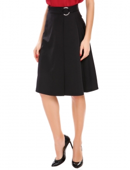 

Black High Waist Solid Adjustable Belted Wrap Flared Skirt, Multicolor