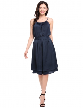 

Navy blue Sleeveless Spaghetti Strap Solid Wide Leg Rompers, Multicolor