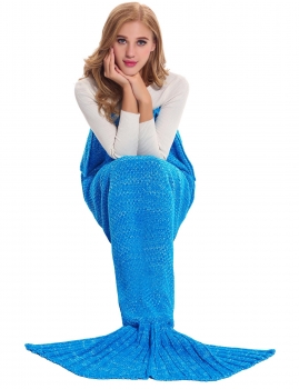 

Blue Fashion 100% Acrylic Knitted Warm Tail For Adults and Kids Mermaid Blanket