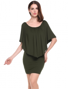 

Army green Solid Ruffle Bodycon Mini Dress, Multicolor