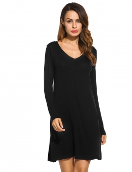 

Women Casual V-Neck Long Sleeve Solid Loose Dress, Multicolor