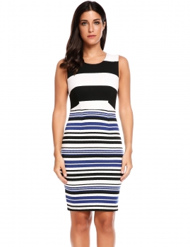 

Dark blue Sleeveless Striped Bodycon Tank Going Out Dress, Multicolor