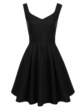 

Black V-Neck Sleeveless Solid Back Zipper Pleated Casual Dress, Multicolor