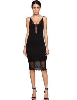 

Black Lace Patchwork Adjustable Spaghetti Straps Dress, Multicolor