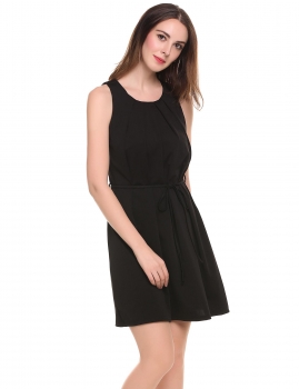 

Black Sleeveless Wave Stripe A-Line Short Dress, Multicolor