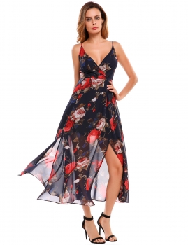 

Navy blue Vintage Styles A-Line Split Hem Maxi Cami Dress, Multicolor