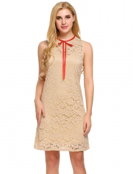 

Khaki O-Neck Sleeveless Lace Elegant Dress, Multicolor
