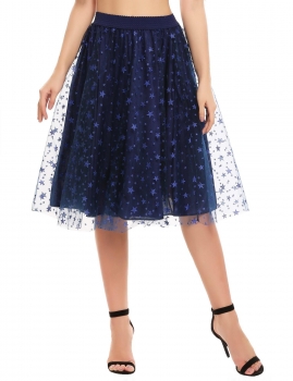 

Blue Polka Dot Elastic High Waist Net Yarn Pleated Tutu Skirt, Multicolor