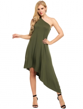 

Army green Women Sexy One Shoulder Loose Asymmetrical Maxi Dress, Multicolor