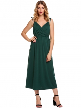 

Dark green Wrap Front Sleeveless Shoulder Tie Solid Dress, Multicolor