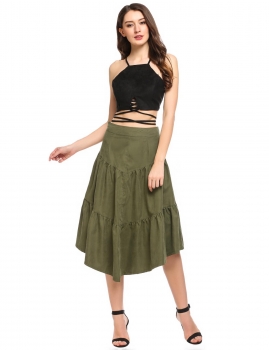 

Army green Solid Casual Loose Asymmetric Hem Tiered Skirt, Multicolor