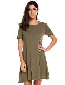 

Army green Short Sleeve Cut Out Shoulder A-Line Casual Dress, Multicolor