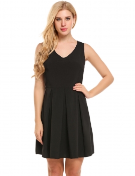 

Black Sleeveless Vintage Solid V Neck Swing Dresses, Multicolor