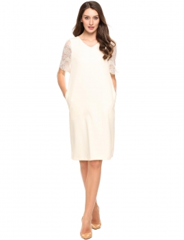 

Beige Casual V-Neck Short Sleeve Back Zipper Solid Dress, Multicolor