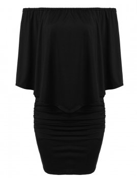 

Black Off The Shoulder Ruffles Bodycon Pleated Dress, Multicolor
