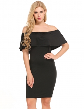 

Black Sleeveless Solid Off The Shoulder Mini Pencil Dress, Multicolor
