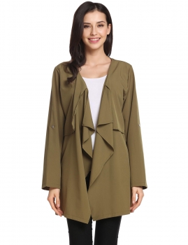 

Army green Collarless Button Cuff Long Sleeve Solid Dropped Cardigan with Pockets, Multicolor