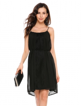 

Black Spaghetti Strap Sleeveless Solid Asymmetry A-Line Dress, Multicolor