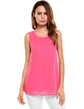 

Pink Sleeveless O Neck Solid Loose Pullover Chiffon Tank Tops, Multicolor