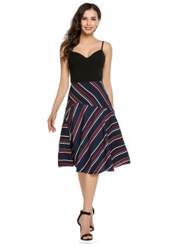 

Blue Vintage Style High Waist Striped Irregular Ruffles Skirt, Multicolor