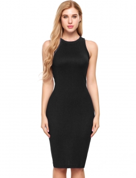 

Black Sleeveless Solid Backless Elastic Fil Lumiere Dress, Multicolor