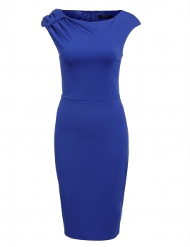 

Blue Sleeveless Package Hip Pencil Solid Work Dress, Multicolor