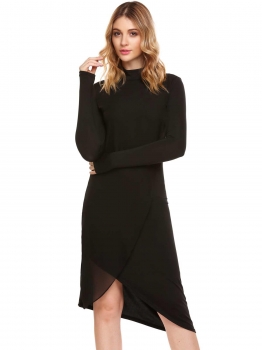 

Black Vintage Long Sleeve Patchwork O Neck Asymmetrical Pencil Dress, Multicolor