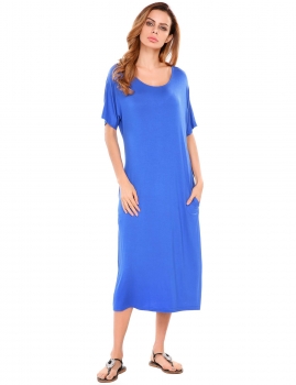 

Blue Half Sleeve Back Hollow Out Elastic Maxi Dress, Multicolor