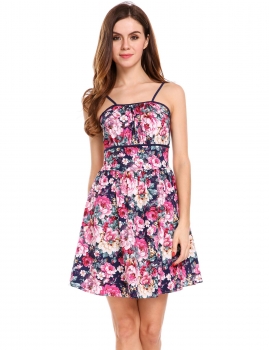 

Vintage Style Sleeveless Shirred Bust Floral Dress, Multicolor