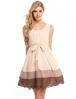 

Apricot Contrast Color Pleated Hem Chiffon Tank Dress with Lining, Multicolor