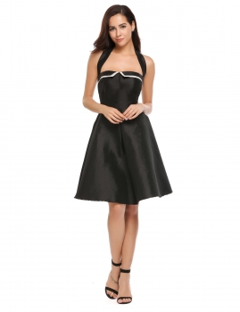 

Black Sleeveless Halter Collar Vintage Swing Dress, Multicolor