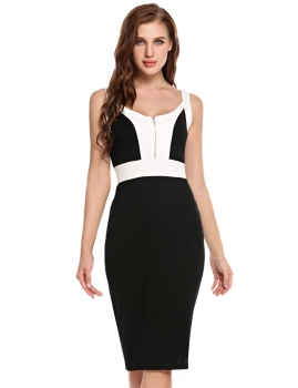 

Black Sleeveless Patchwork Side Slit Bodycon Party Dress, Multicolor